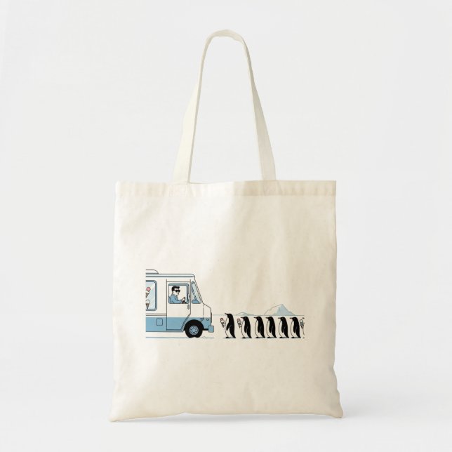 Penguin Ice Cream Truck Illustration Tote Bag (Front)