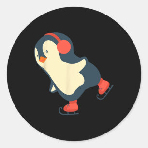 Penguin Ice Skating Ice Skates Winter Sports Classic Round Sticker