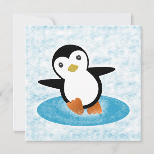Penguin ice skating in the snow invitation