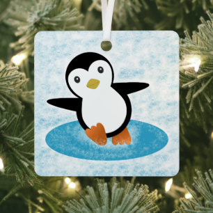 Penguin ice skating in the snow metal ornament