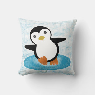 Penguin ice skating in the snow throw pillow