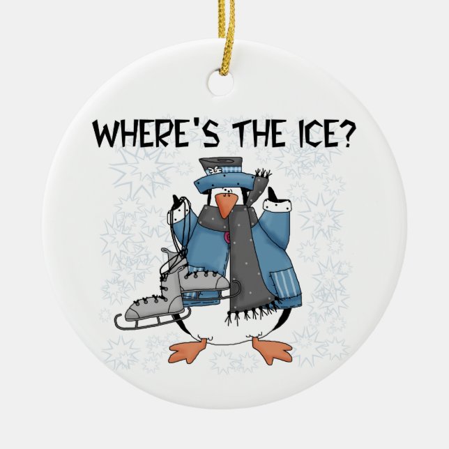 Penguin Ice Skating Tshirts and Gifts Ceramic Ornament (Front)