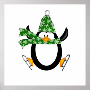 Penguin Ice Skating with Hat and Scarf Bag Poster