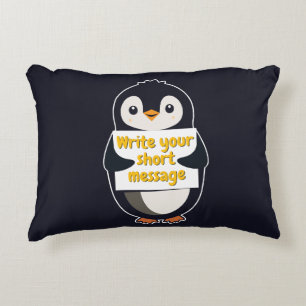 Penguin illustration holding customizable sign accent pillow