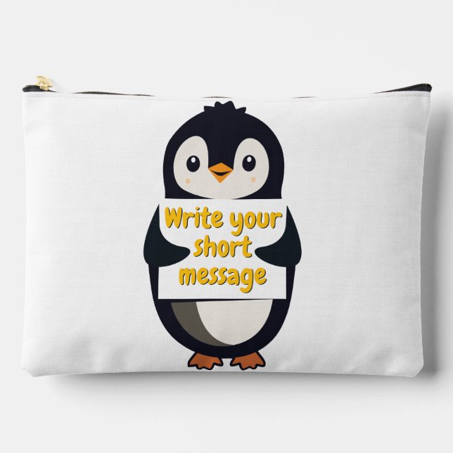 Penguin illustration holding customizable sign accessory pouch (Front)