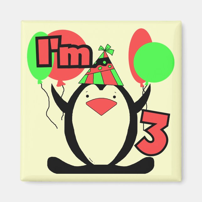 Penguin I'm 3 Birthday Tshirts and Gifts Magnet (Front)