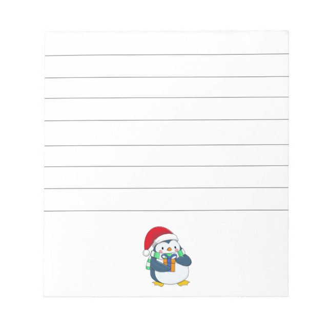 Penguin in a Christmas hat with a gift  Notepad (Front)