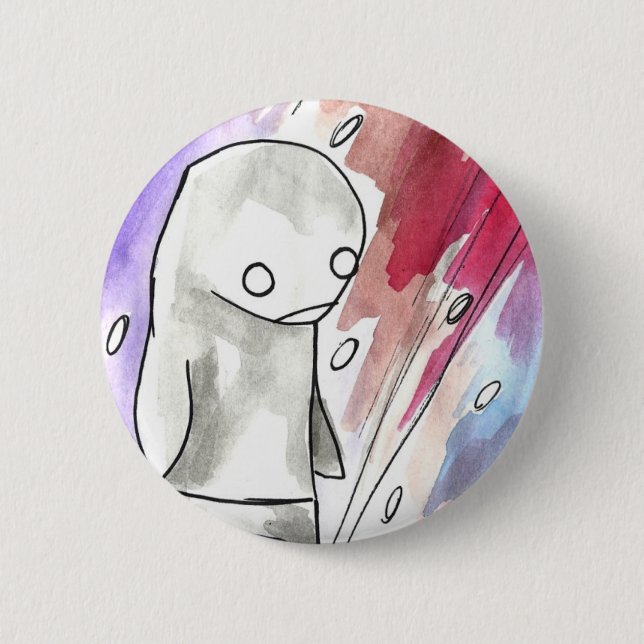 penguin in a snow storm 2 inch round button (Front)