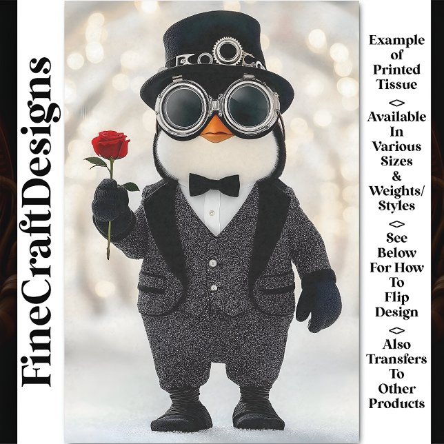 Penguin `In A Suit Toasting Cheers AH5O Decoupage Tissue Paper (Creator Uploaded)