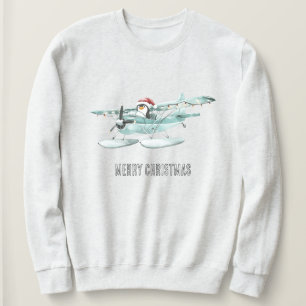 Penguin in Airplane Christmas Sweatshirt