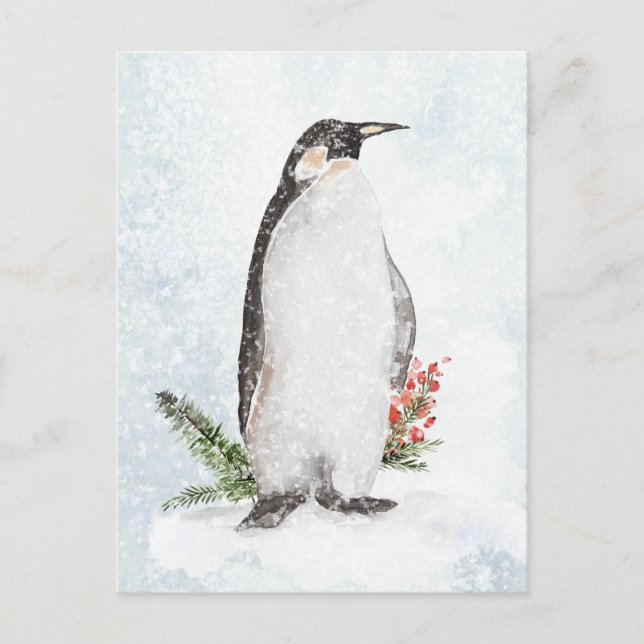 Penguin In An Icy Snowy Winter Scene Holiday Postcard (Front)