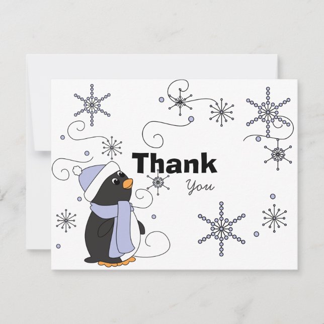 Penguin in Awe Thank You Note Card (Front)