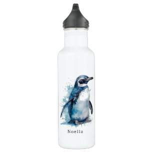 penguin in blue watercolor 710 ml water bottle