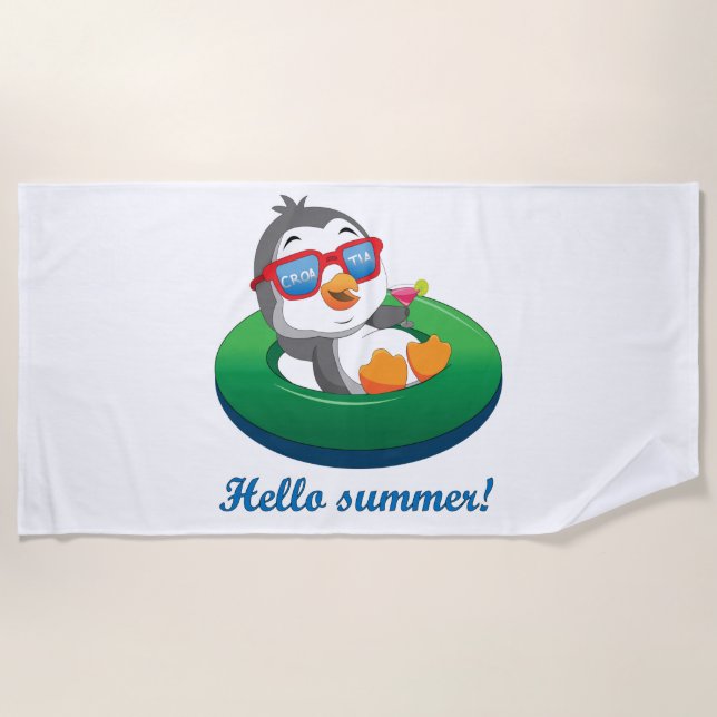Penguin in Croatia Beach Towel (Front)