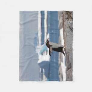 Penguin in front of an ice arch fleece blanket