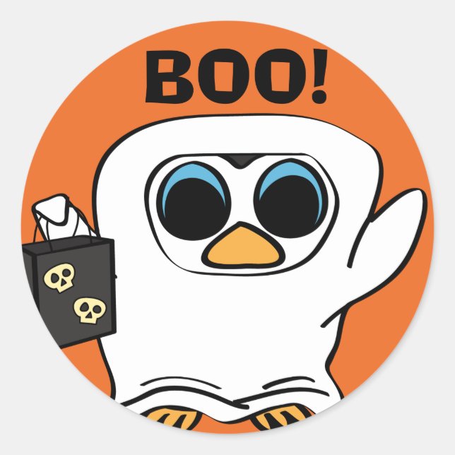 Penguin in Ghost Costume Trick or Treat Classic Round Sticker (Front)