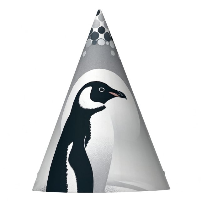Penguin In Grey Geometry Circle Dot Beach Pattern Party Hat (Front)