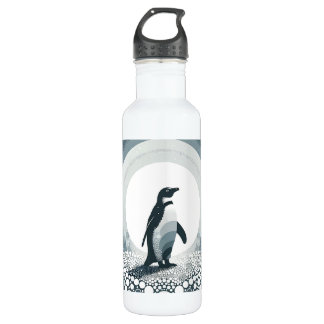 Penguin In Grey Scandi Dots Field Forest 710 Ml Water Bottle