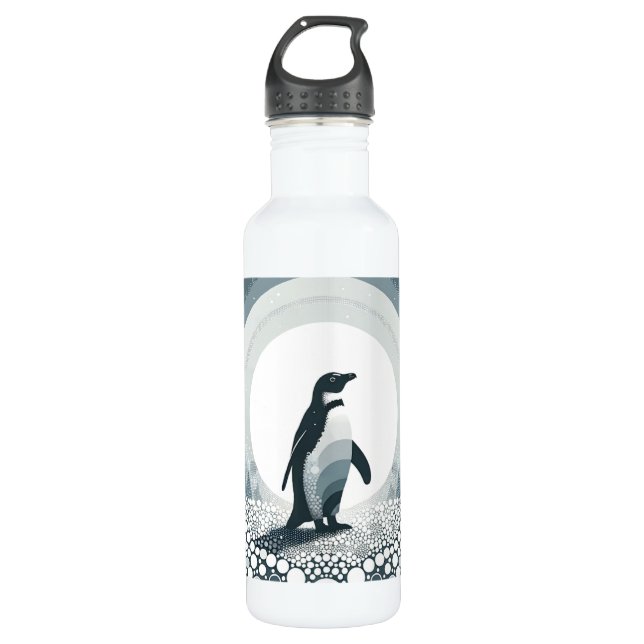 Penguin In Grey Scandi Dots Field Forest 710 Ml Water Bottle (Front)