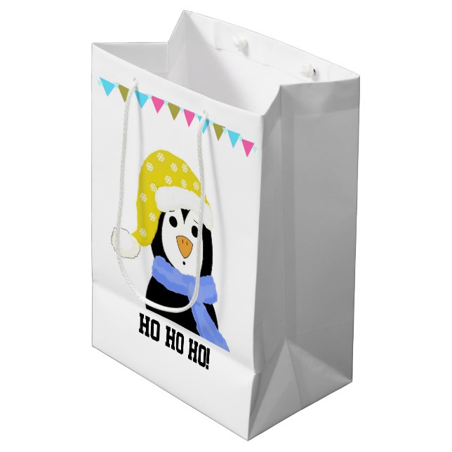 Penguin in Holiday Hat and Scarf Medium Gift Bag (Front Angled)