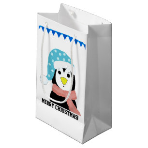 Penguin in Holiday Hat and Scarf Small Gift Bag