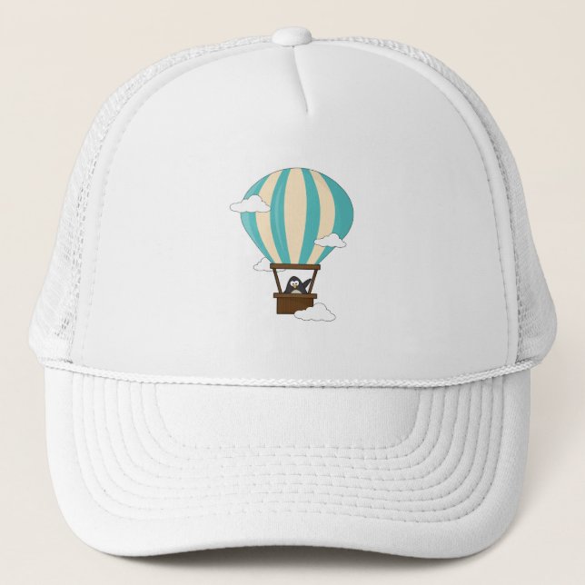 Penguin in Hot air balloon & Clouds Trucker Hat (Front)