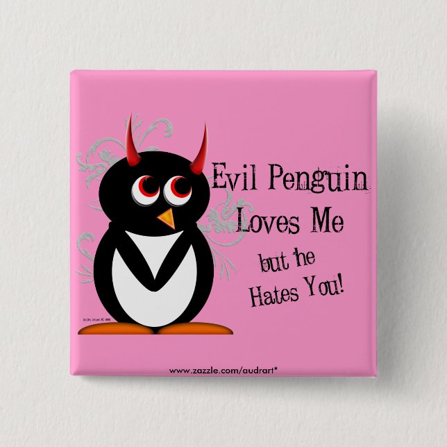 Penguin in love Bling 2 Inch Square Button (Front)