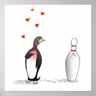 Penguin in Love with Bowling Pin Print