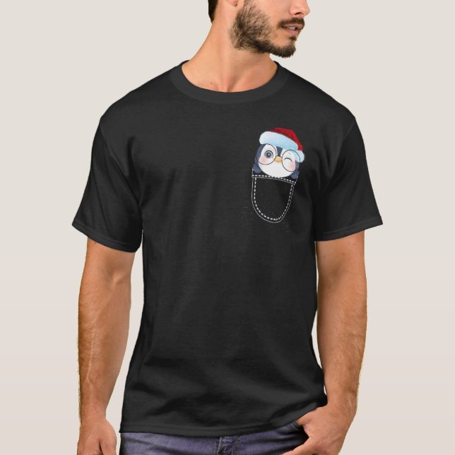 Penguin in Pocket   Christmas T-Shirt (Front)