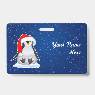 Penguin in Santa Hat Badge