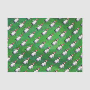 Penguin in Santa Hat Pattern on Green Tissue Paper