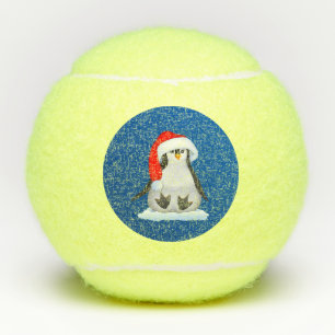 Penguin in Santa Hat Tennis Balls