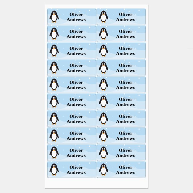 Penguin in snow name labels for daycare or school (Sheet)