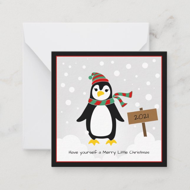 Penguin in the Snow Christmas Mini Note Card (Front)