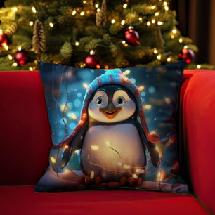 Penguin In The Spirit Of Christmas Throw Pillow