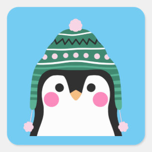 Penguin in Winter Tuque Square Sticker