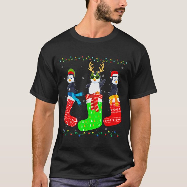 Penguin In Xmas Socks Funny Holiday Ugly Sweater C (Front)