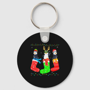 Penguin In Xmas Socks Funny Holiday Ugly Sweater C Keychain