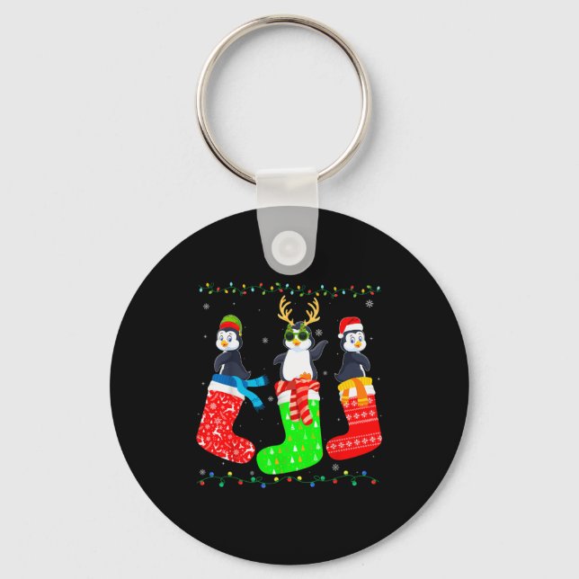 Penguin In Xmas Socks Funny Holiday Ugly Sweater C Keychain (Front)