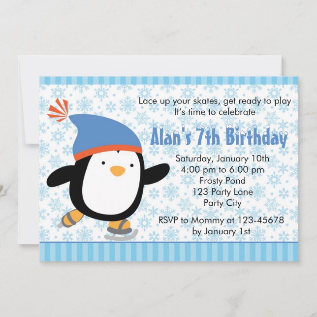 Penguin Invitation - Boys Birthday (Snowflake) (Front)