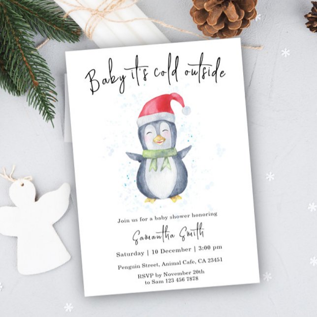 Penguin It's Cold Outside Winter Baby Shower Invitation (Creator Uploaded)