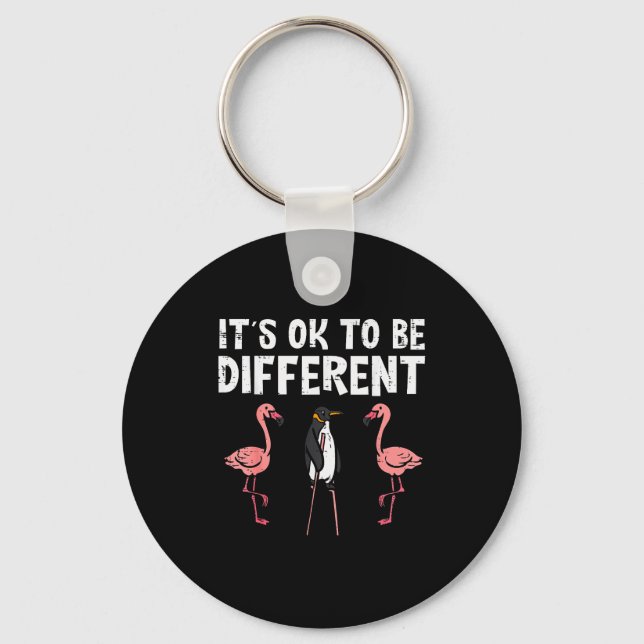 Penguin Its Okay To Be Different Flamingo Men Wome Keychain (Front)