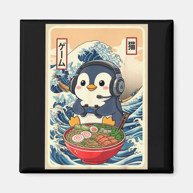 Penguin Kawaii Japanese Ramen Noodle Retro Gaming  Magnet (Front)