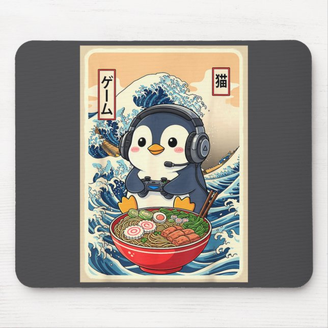 Penguin Kawaii Japanese Ramen Noodle Retro Gaming  Mouse Pad (Front)