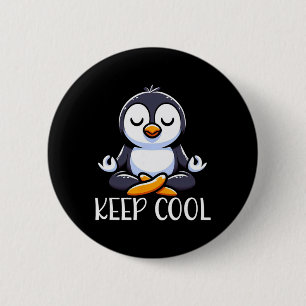 Penguin Keep Cool Yoga Meditation  2 Inch Round Button