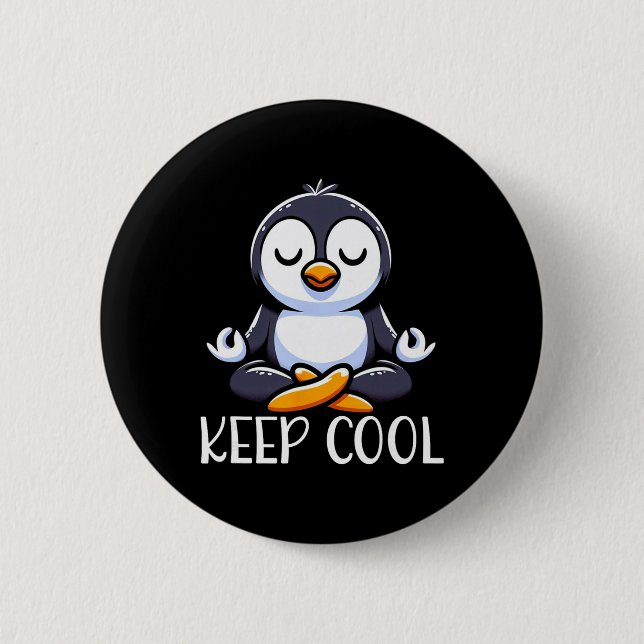 Penguin Keep Cool Yoga Meditation  2 Inch Round Button (Front)