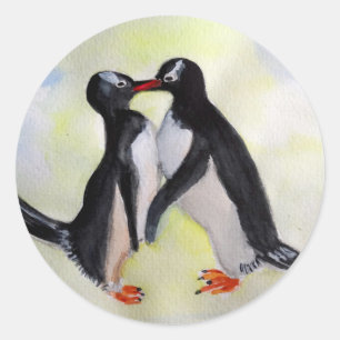 Penguin Kiss, Watercolor art sticker