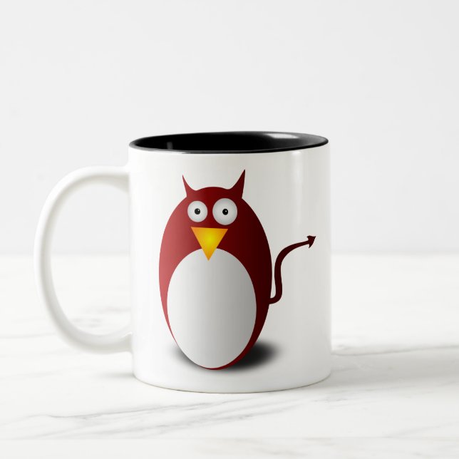 Penguin Linux Tux Ubuntu Devil Evil Demon Two-Tone Coffee Mug (Left)