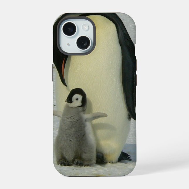 Penguin Looking at Chick iPhone 15 Case (Back)