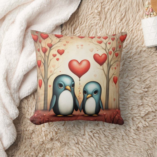 Penguin Love 3 Throw Pillow (Blanket)